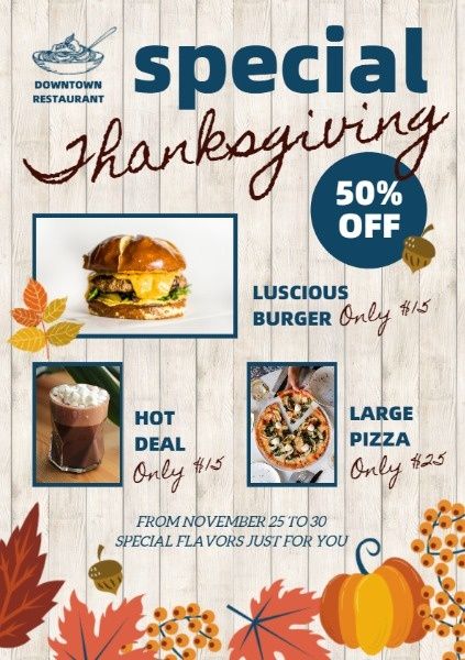 restaurant, festival, holiday, Thanksgiving Fast Food Special Offer Flyer Template