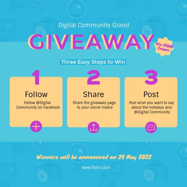 Giveaway Steps For Social Media Post With 3 Steps To Win Stock