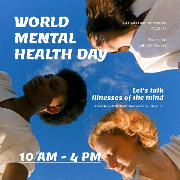 medical, doctor, healthcare, Blue World Mental Health Day Instagram Post Template