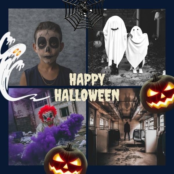 holiday, life, party, Ghost And Pumpkin Halloween Collage Instagram Post Template