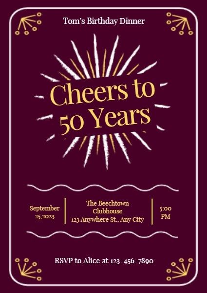 happy birthday, party, events, Red And Golden Cheers To 50 Years Birthday Invitation Template