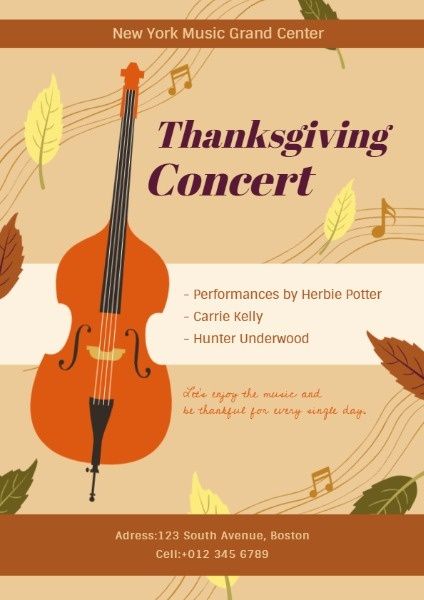 show, performance, thank you, Classic Thanksgiving Concert Flyer Template