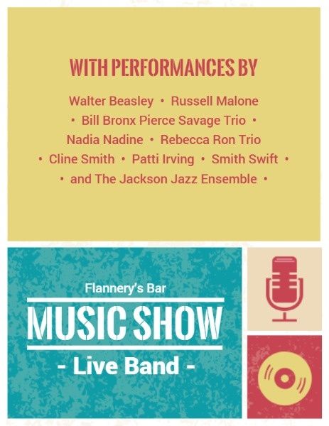 live show, vintage, performance, Blue And Red Retro Music Show Program Template