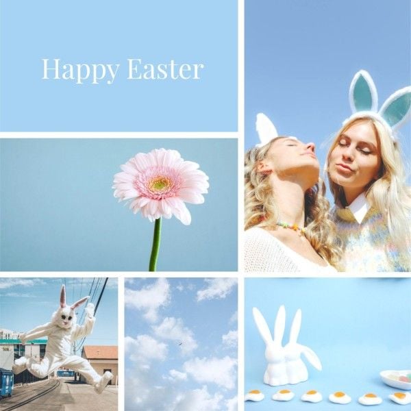 festival, greeting, celebration, Blue Minimal Happy Easter Collage Photo Collage (Square) Template