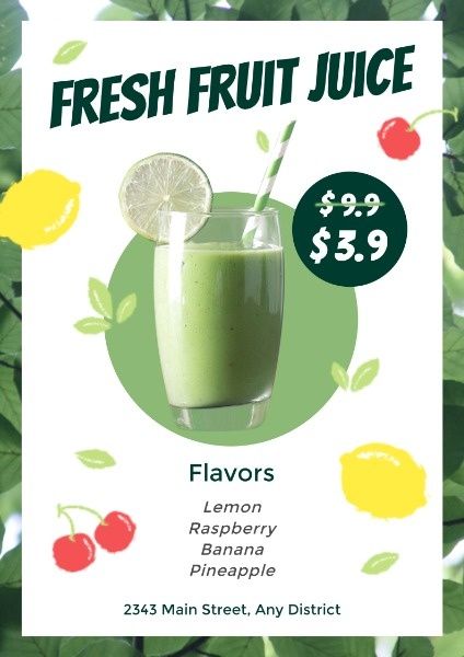 juices, fruits, beverages, Fresh And Juice Sale Poster Template