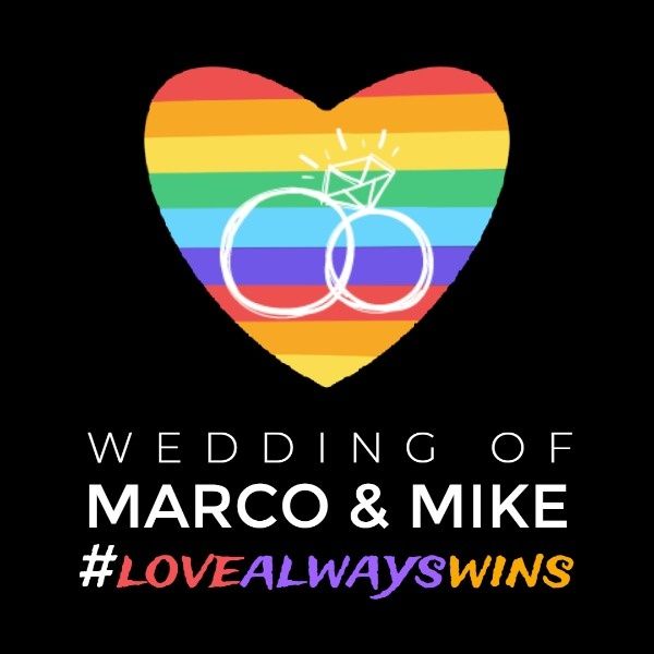 love, lgbt, color, Black Rainbow Heart Wedding Invite Instagram Post Template