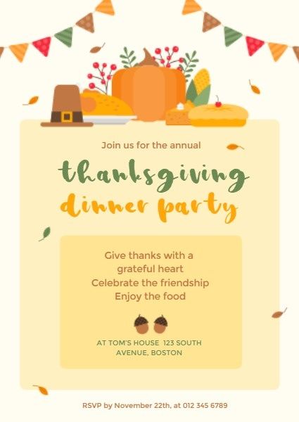 party, gathering, reunion, Thanksgiving Dinner Invitation Invitation Template