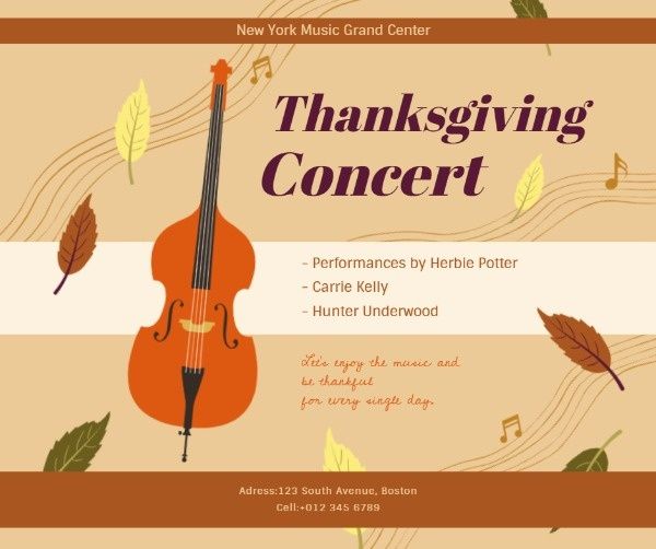 holiday, party, life, Thanksgiving Concert Facebook Post Template
