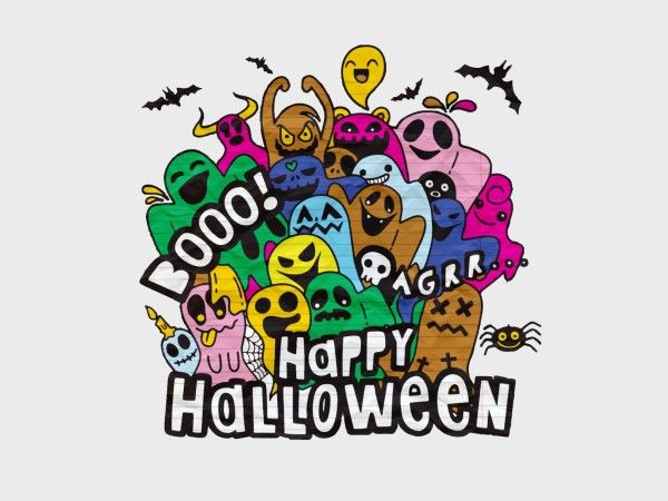festival, greeting, celebration, Color Cartoon BooHappy Halloween Wish  Card Template