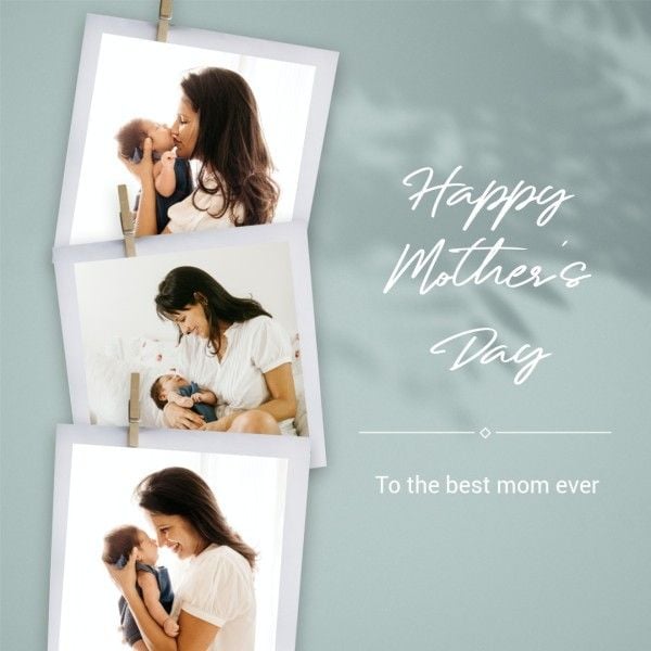 mothers day, mother day, greeting, Green Minimal Polaroid Mother's Day Photo Collage (Square) Template