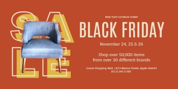 homeware, discount, outlet, Orange Black Friday Furniture Super Sale Twitter Post Template