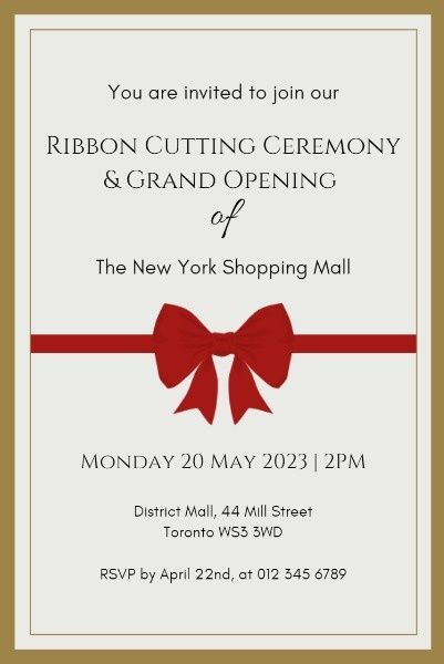 opening, business, ceremony, Simple Paper Ribbon Cutting Invitation Pinterest Post Template