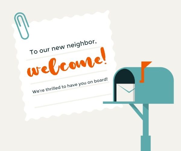 neighbor, wishes, greeting, Mailbox Welcome Letter Facebook Post Template