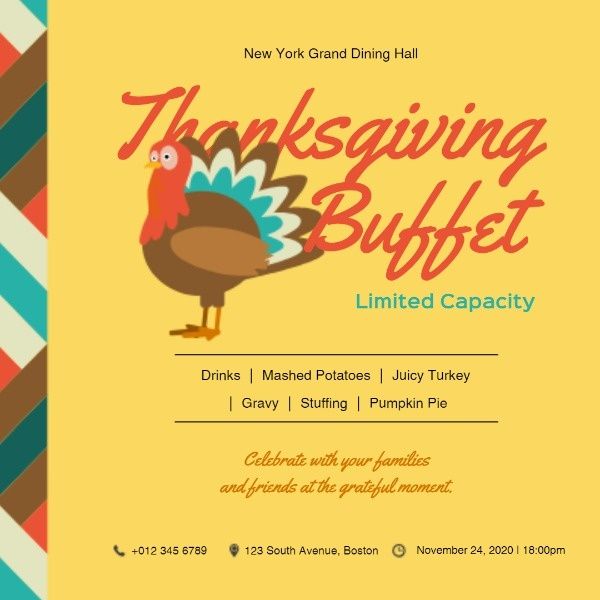 food, restaruant, sale, Thanksgiving Buffet Instagram Post Template