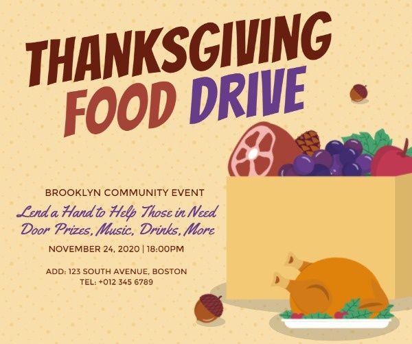 charity, holiday, organization, Thanksgiving Food Drive Facebook Post Template