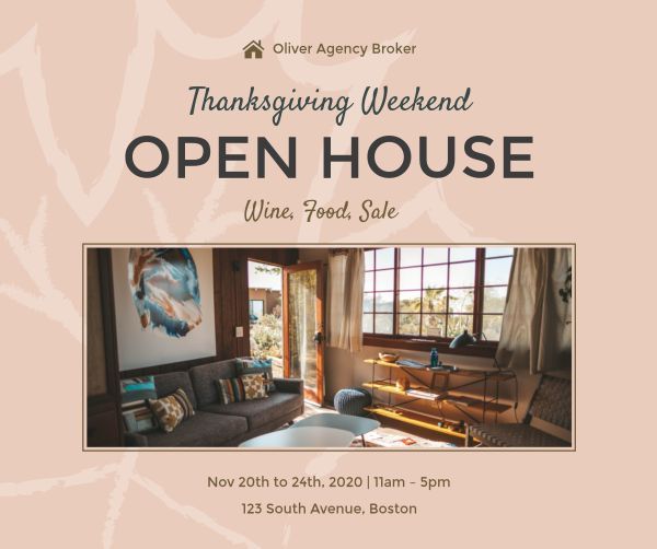 weekend, holiday, sale, Thanksgiving Open House Facebook Post Template