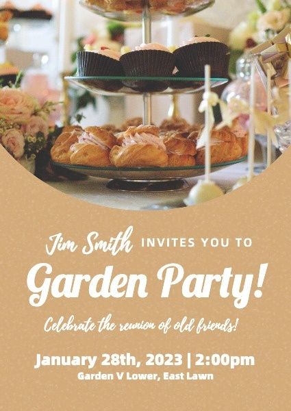 afternoon tea, event, parties, Brown Garden Party Invite Invitation Template
