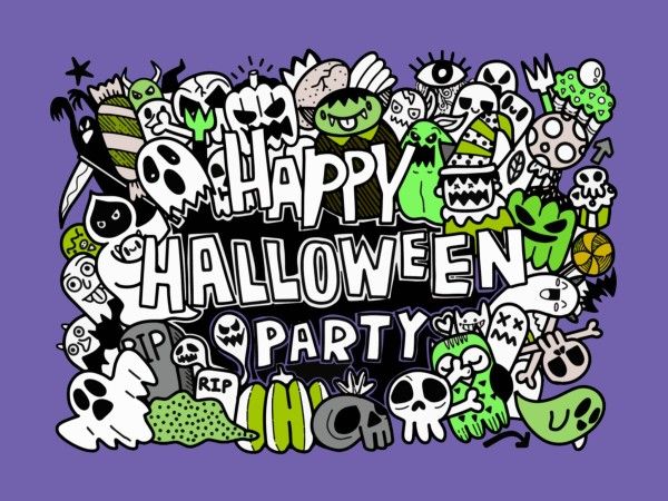 festival, holiday, celebration, Purple Skull Cartoon BooHappy Halloween Wish  Card Template