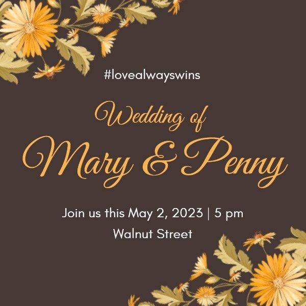 flower, woman, love, Brown Floral Wedding Invitation  Instagram Post Template