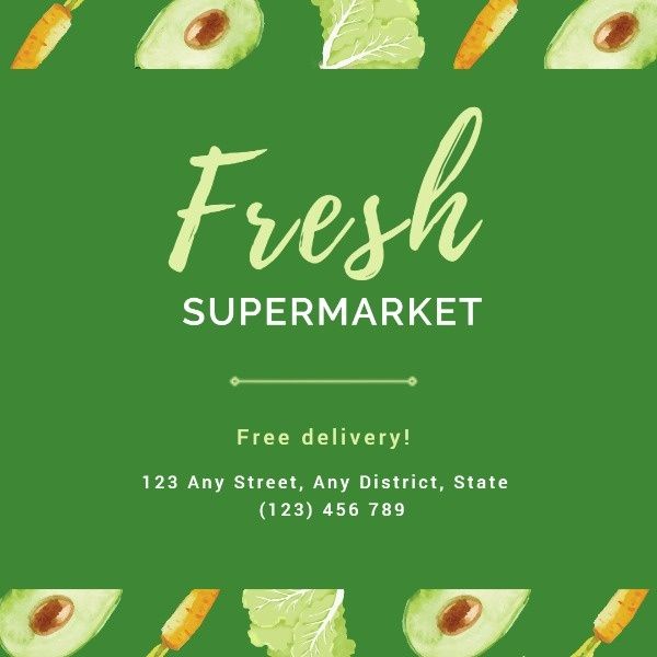 vegetable, healthy food, shopping, Green Fresh Supermarket  Instagram Post Template