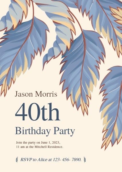 plants, party, anniversary, 40th Birthday   Invitation Template