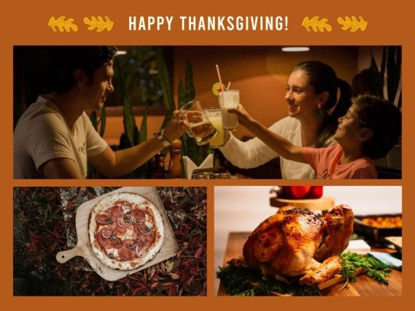 thankful, love, holiday, Brown Happy Thanksgiving Photo Collage 4:3 Template