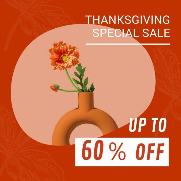 thank you, grateful, gratitude, Orange Thanksgiving Vase Promo Instagram Post Template
