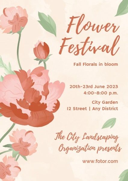 flower festival, flower theme event, activities, Pink Floral Festival Event Invitation Template
