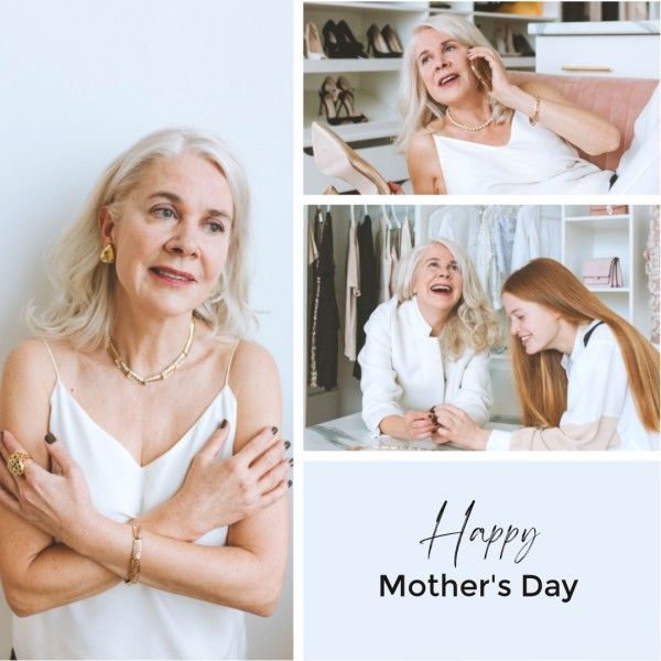 mothers day, mother day, greeting, Soft Blue Clean Happy Mother's Day Photo Collage (Square) Template