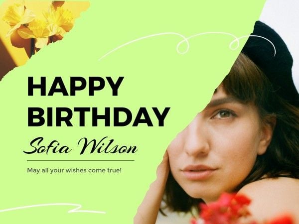 daily, date, woman, Fresh Green Happy Birthday Card Template