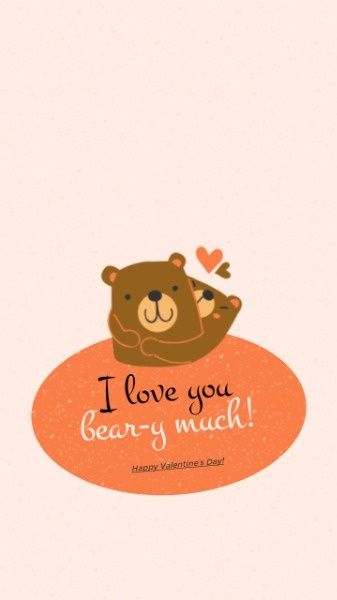romantic, romance, love, Valentine's Day Cute Bear Mobile Wallpaper Template