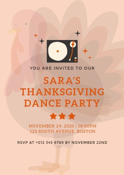 activity, gathering, dancing, Thanksgiving Dance Party Invitation Template