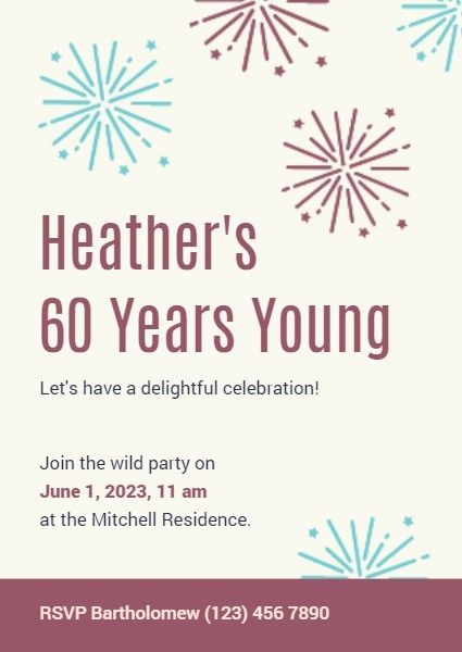 parties, party, event, Firework 60 Years Old Birthday Invitation Template