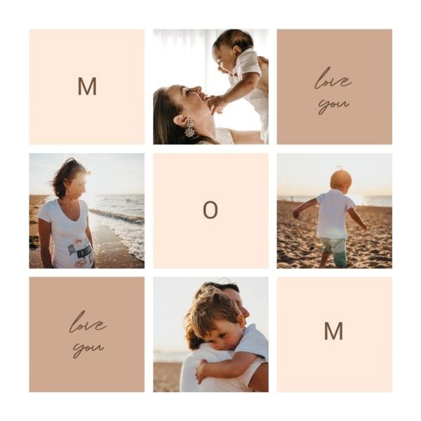 mothers day, mother day, greeting, Brown Modern Clean Mother's Day Photo Collage (Square) Template