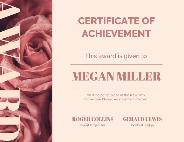 Pink Rose Certificate Of Achivement  Certificate