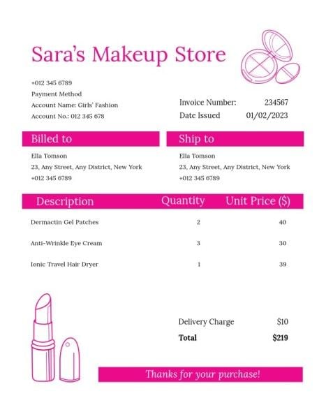 shop, retail, sale, Makeup Store Invoice Template