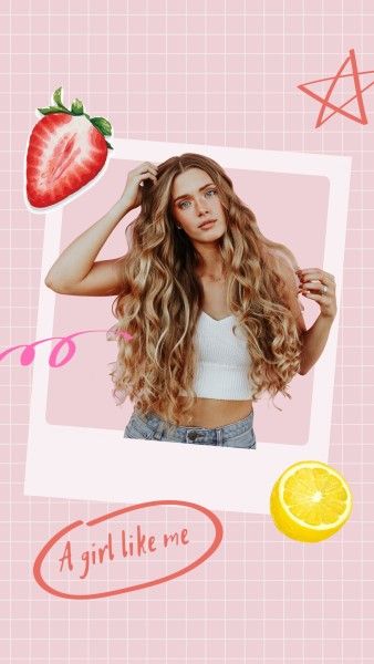 cute, fruit, life, Pink Background Of Selfie Photo Instagram Story Template