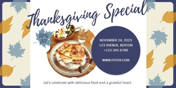 food, turkey, dinner, Thanksgiving Restaurant Special Sale Twitter Post Template