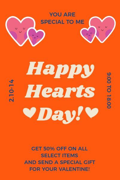 love, valentines day, valentine, Orange Background Of Happy Hearts Day Pinterest Post Template