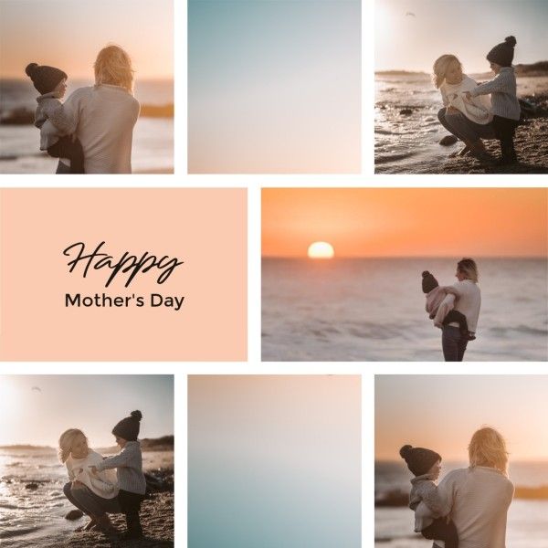 mothers day, mother day, greeting, Pastel Orange Happy Mother's Day Photo Collage (Square) Template