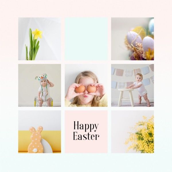 festival, greeting, celebration, Pastel  Gradient Happy Easter  Collage Photo Collage (Square) Template