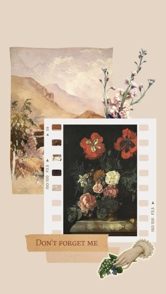 photo, vintage, Beige Retro Flower Montage Collage Mobile Wallpaper Template