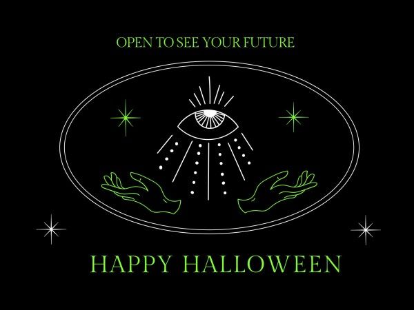 astrology, prophecy, prediction, Black Divination Happy Halloween Card Template