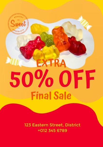 food, snack, sweet, Yellow Candy Store Discount Sale Flyer Template