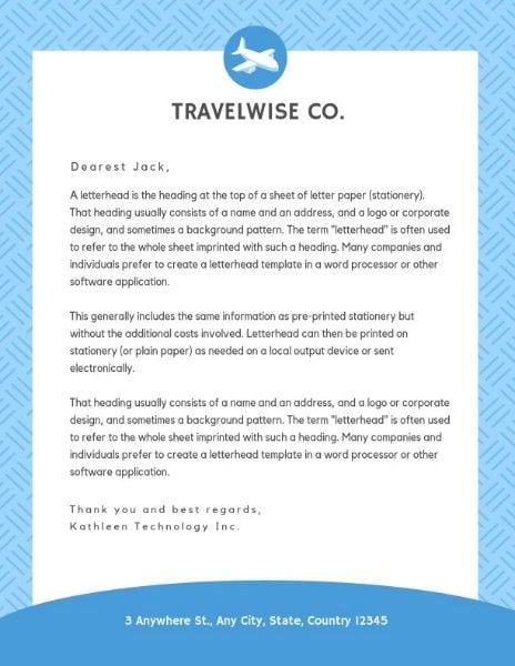 蓝色航空旅行社旅行 信纸