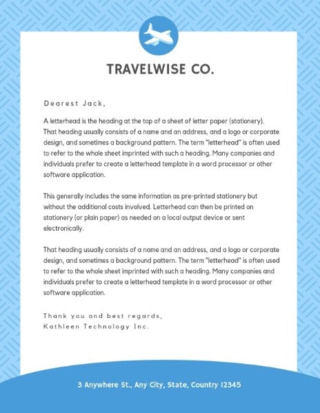 蓝色航空旅行代理旅行 信纸