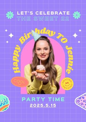 greeting, celebration, party, Purple Playful Happy Birthday Poster Template