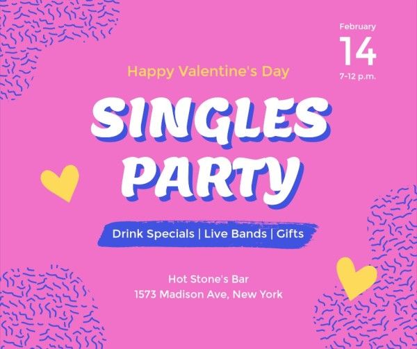 event, celebration, bachelor party, Valentine's Day Singles Party Facebook Post Template