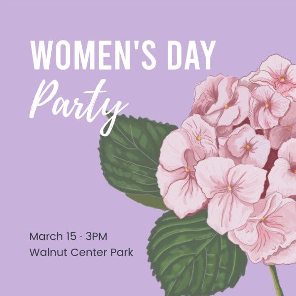 march, international women's day, march 8, Soft Purple Floral Women's Day Party Instagram Post Template