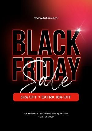 promotion, discount, modern, Red Black Neon Gradient Black Friday Sale Poster Template